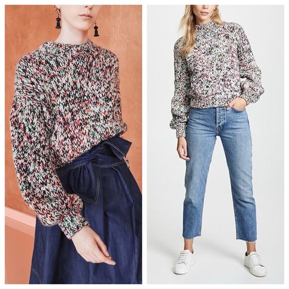 Ulla Johnson Rhea Multicolor Chunky Knit Sweater with Puff Sleeves Crew Neck XS - Picture 1 of 9